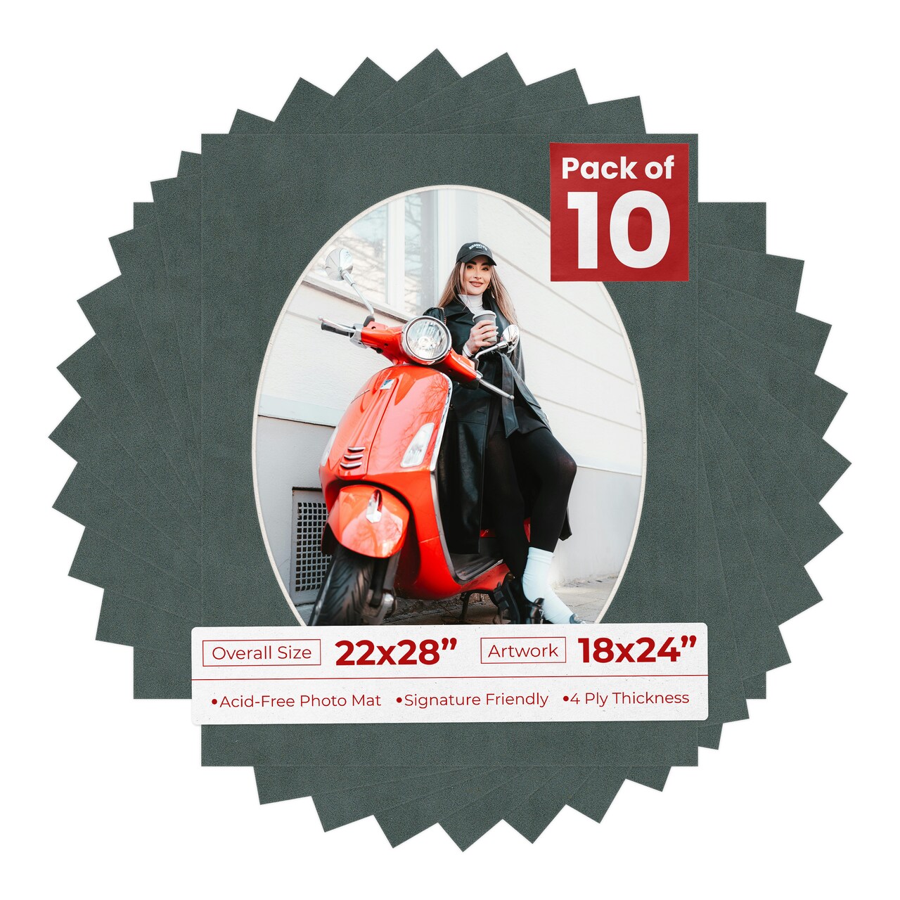 Dark Grey Suede Mat Board for 22x28 Frames - Oval Opening for 18x24 Photos